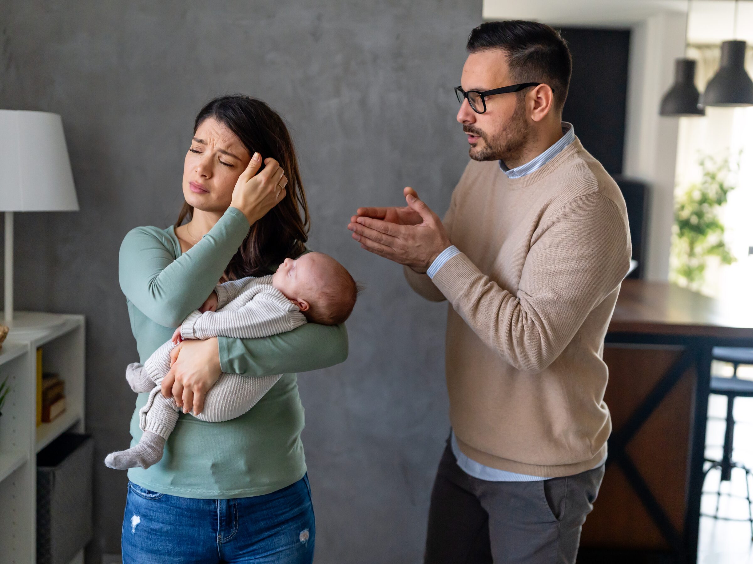 Couple with Baby Arguing Alimony Lawyer in Charleston